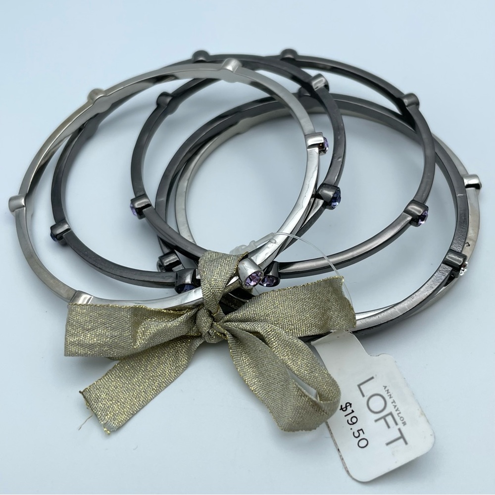 NEW With Tags Ann Taylor LOFT Silver & Gunmetal Rhinestone Bangle Set of 5